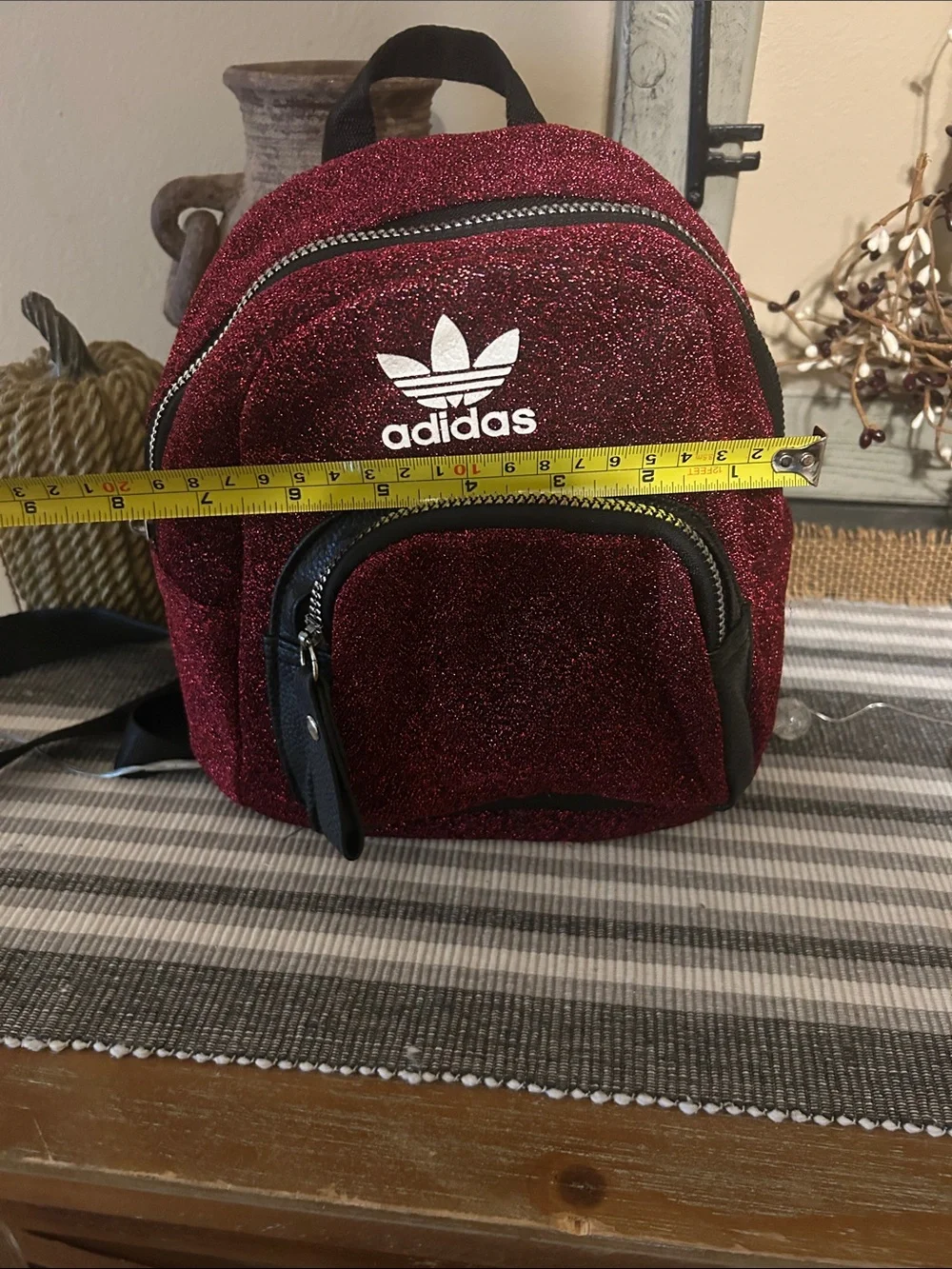 adidas Sparkle Burgundy Mini Backpack with Front Zip - Picture 8 of 11